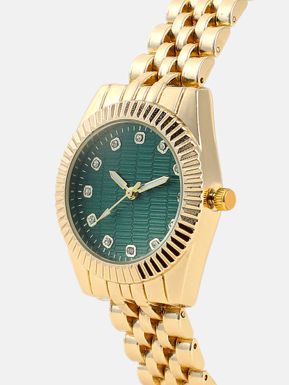 The Ribbed H-Link Round Watch - Emerald Green