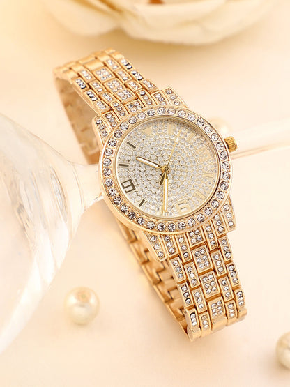 The All-Over-Bijou Round Watch - California Gold & Metallic Silver
