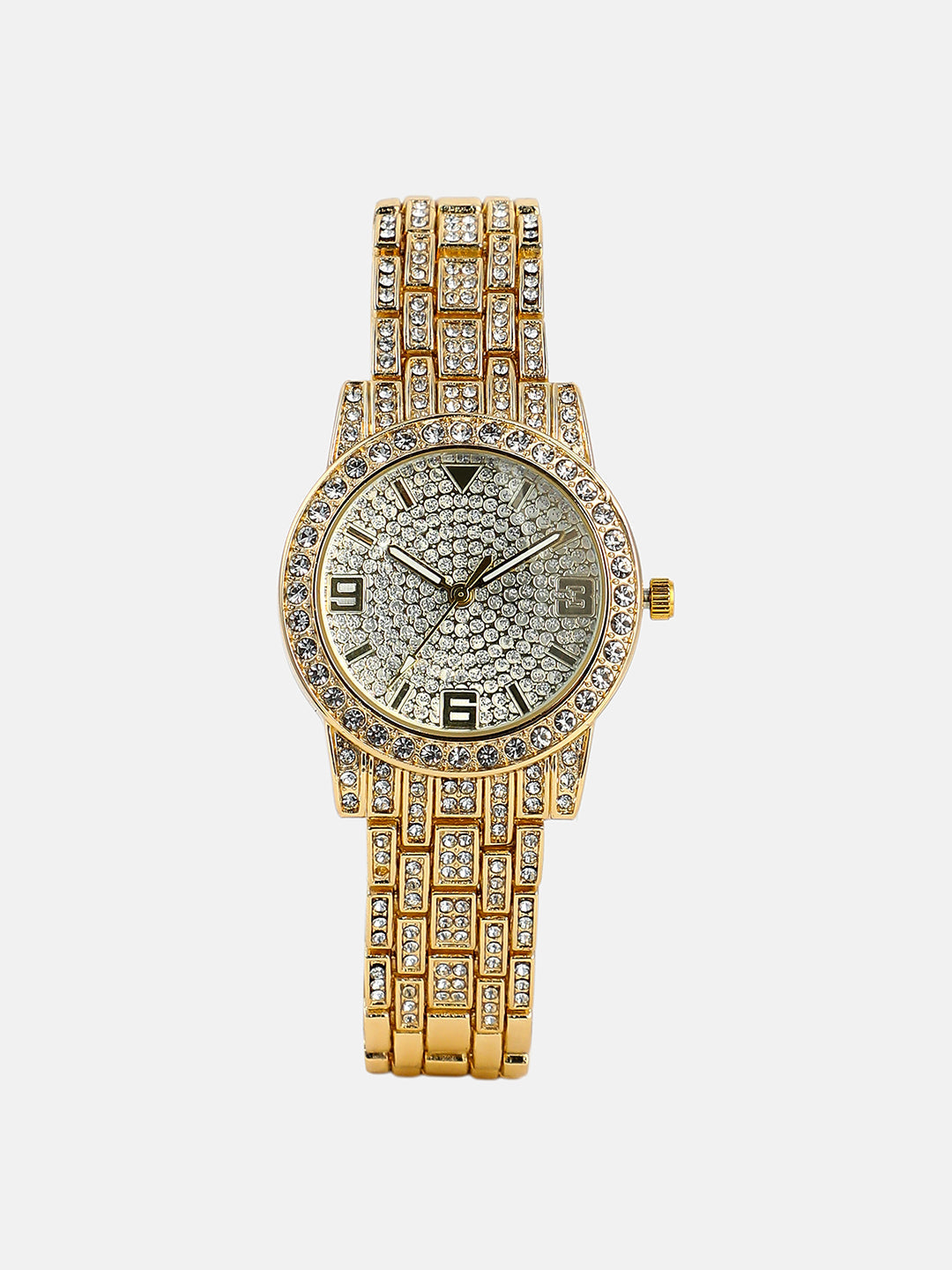 The All-Over-Bijou Round Watch - California Gold & Metallic Silver
