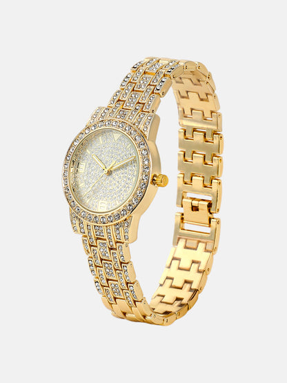 The All-Over-Bijou Round Watch - California Gold & Metallic Silver