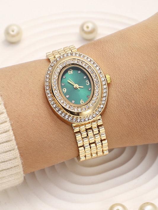 The Mounted Gem Oval Watch - Emerald Green