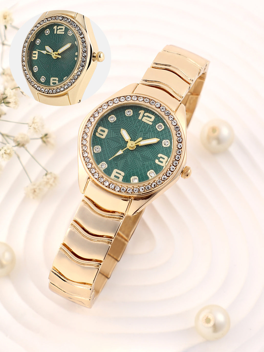 The Arch Chain Round Watch - Emerald Green