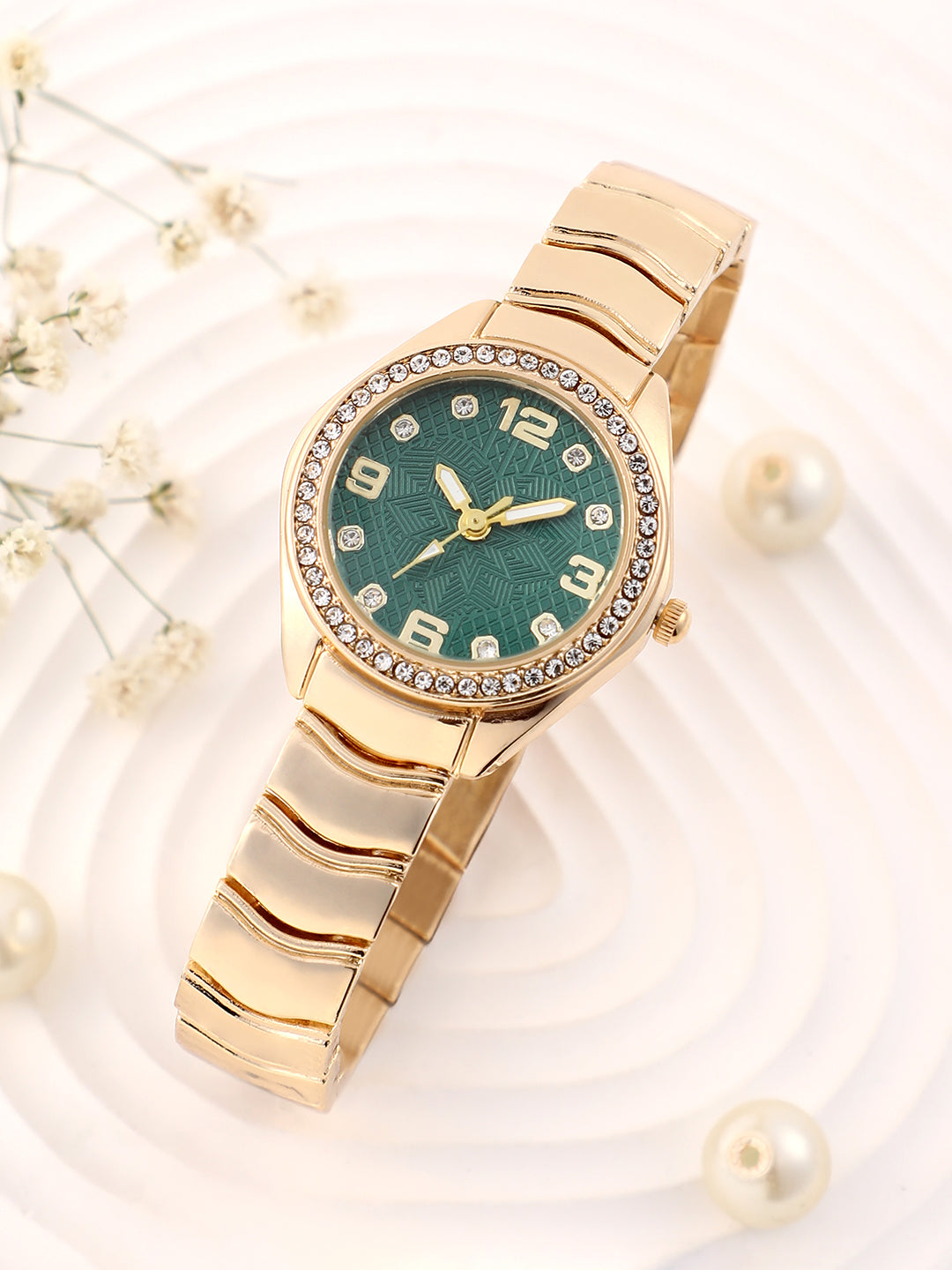 The Arch Chain Round Watch - Emerald Green