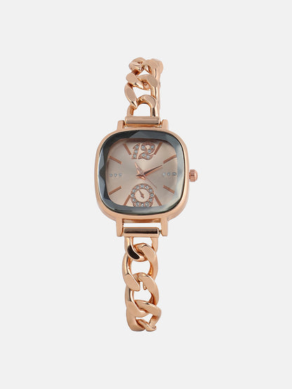 The Celeste Chainlink Square Watch - Rose Gold
