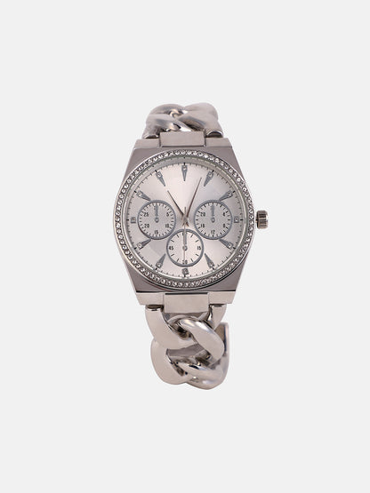 The Three-Dial Chunkylink Cushion Watch - Metallic Silver