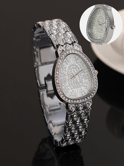 The Ophidian Gem Oval Watch - Metallic Silver