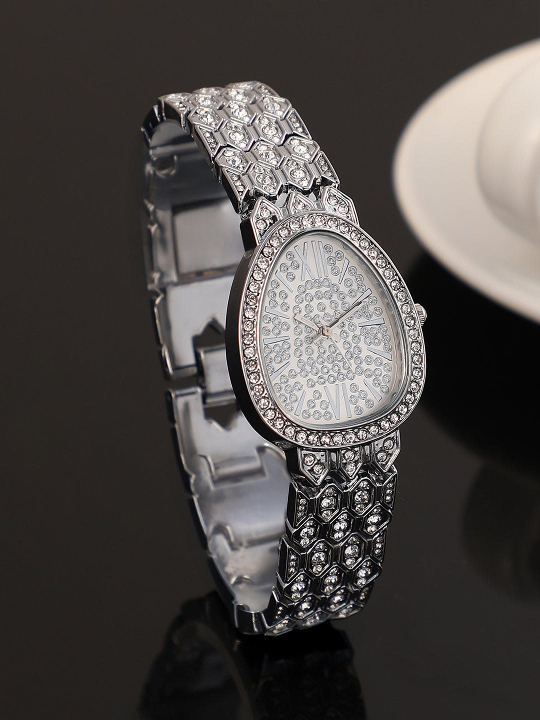 The Ophidian Gem Oval Watch - Metallic Silver