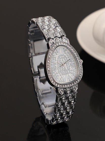 The Ophidian Gem Oval Watch - Metallic Silver