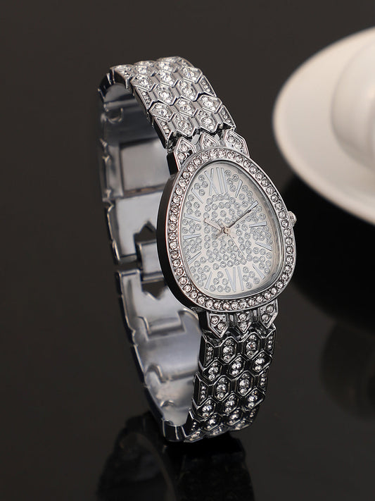 The Ophidian Gem Oval Watch - Metallic Silver