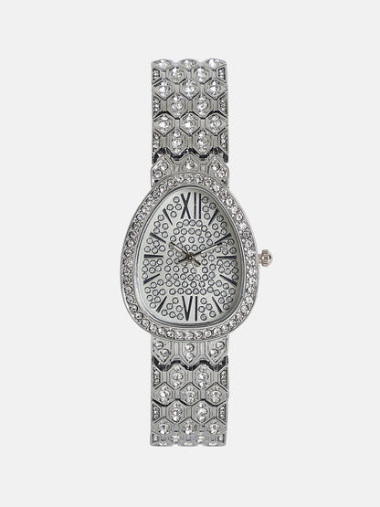 The Ophidian Gem Oval Watch - Metallic Silver