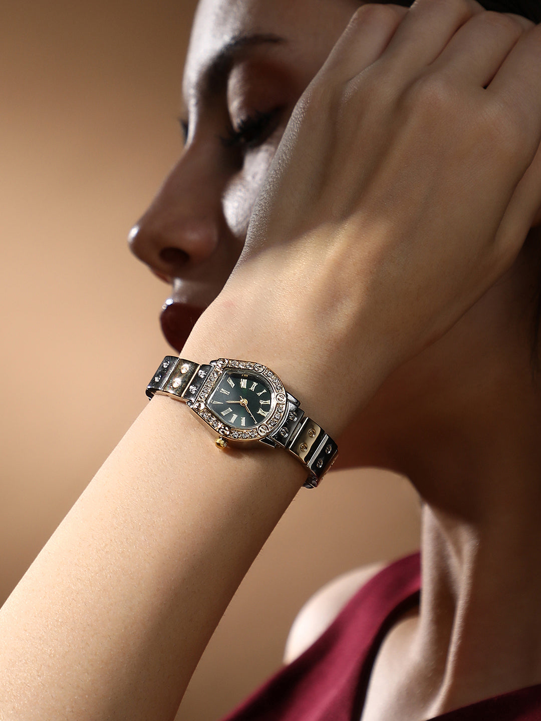 The Slim Torque-Roman Asymmetric Watch - Metallic Silver & California Gold