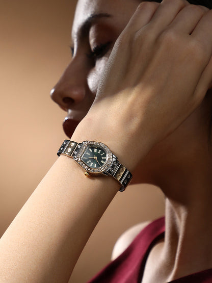 The Slim Torque-Roman Asymmetric Watch - Metallic Silver & California Gold