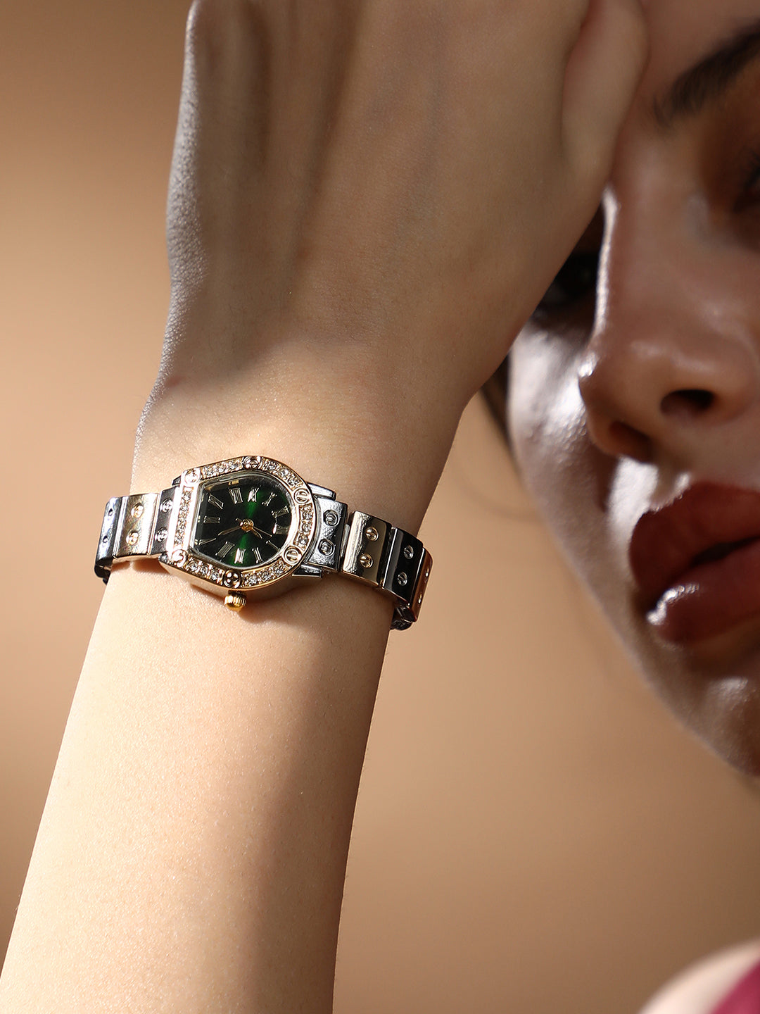 The Slim Torque-Roman Asymmetric Watch - Metallic Silver & California Gold