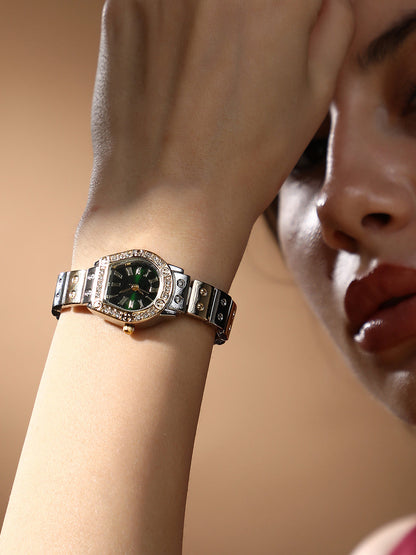 The Slim Torque-Roman Asymmetric Watch - Metallic Silver & California Gold