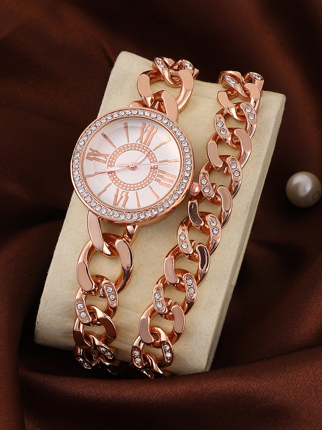 The Dual-Chainlink Roman Round Watch - Rose Gold