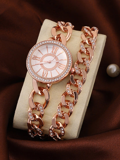 The Dual-Chainlink Roman Round Watch - Rose Gold