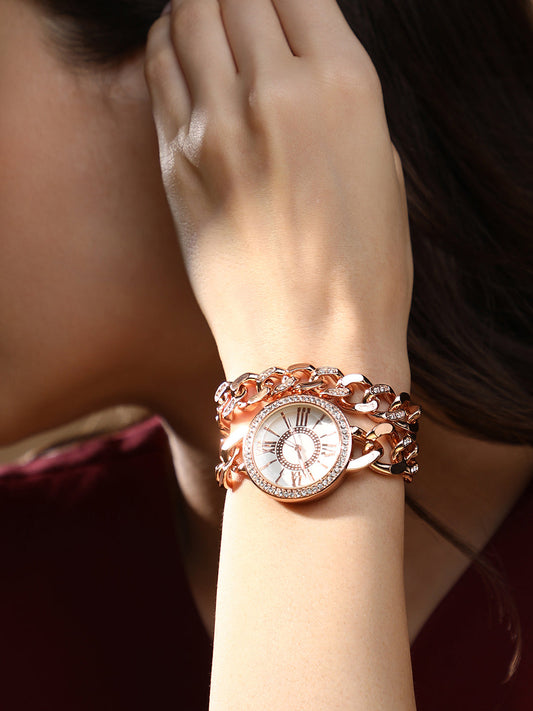 The Dual-Chainlink Roman Round Watch - Rose Gold