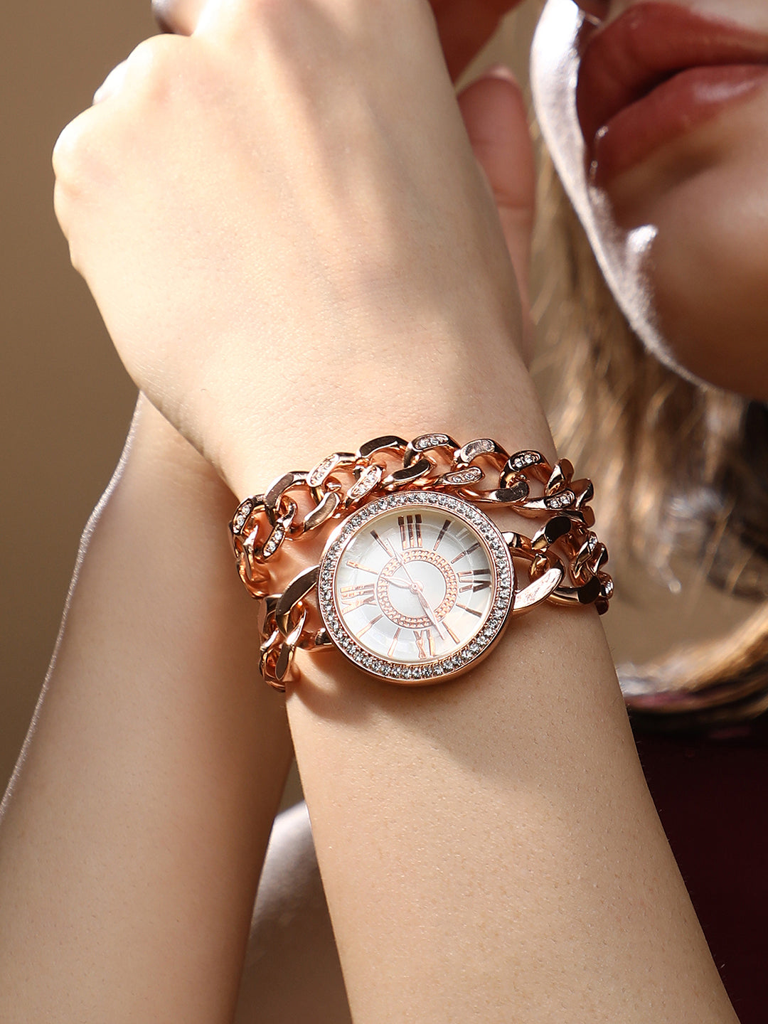 The Dual-Chainlink Roman Round Watch - Rose Gold