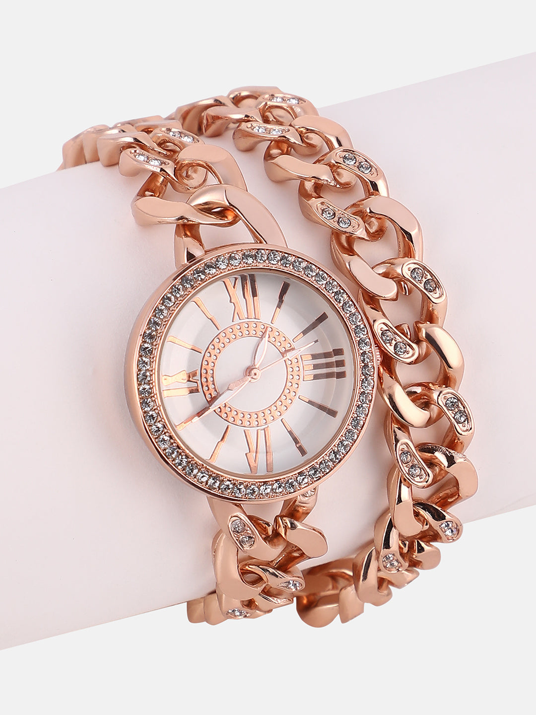 The Dual-Chainlink Roman Round Watch - Rose Gold