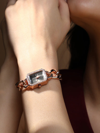 The Chainlink Gem Rectangular Watch - Rose Gold