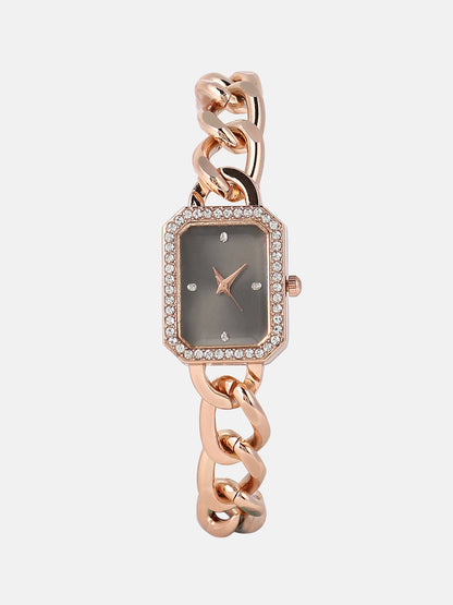 The Chainlink Gem Rectangular Watch - Rose Gold