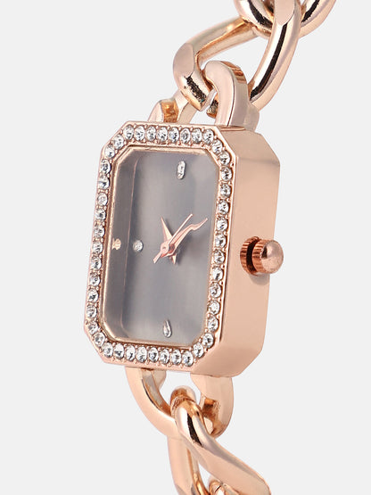 The Chainlink Gem Rectangular Watch - Rose Gold