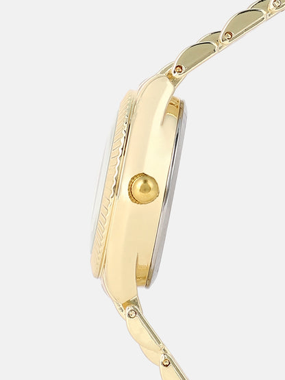 The Slim Ribbed H-Link Round Watch - Emerald Green