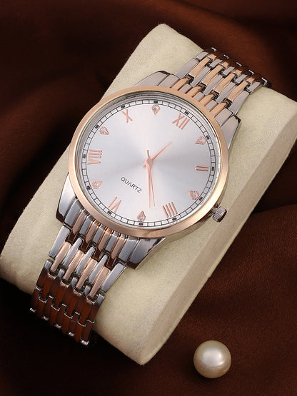 The Roman Daytime Round Watch - Rose Gold & Metallic Silver