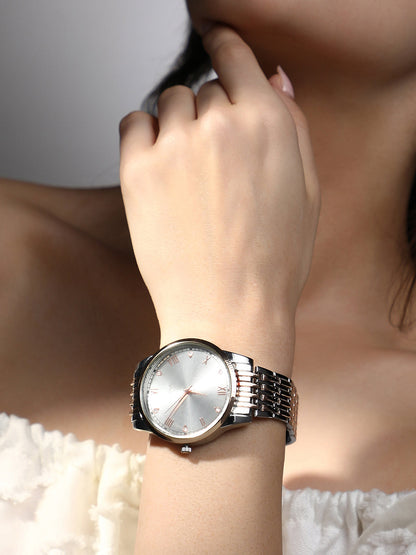 The Roman Daytime Round Watch - Rose Gold & Metallic Silver