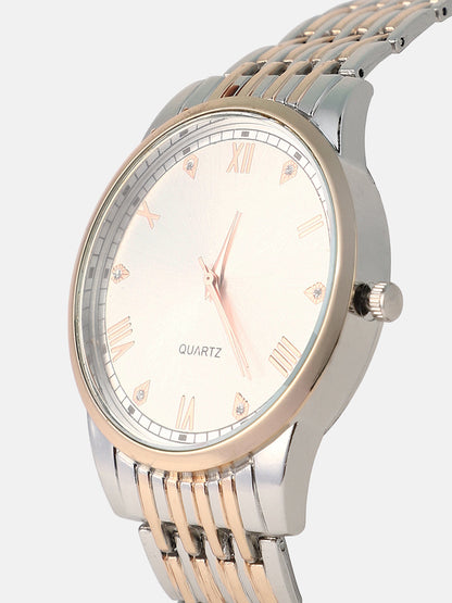 The Roman Daytime Round Watch - Rose Gold & Metallic Silver