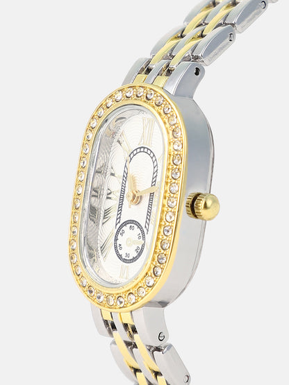 The Slim Vivienne Two-Dial Oblong Watch - Metallic Silver & California Gold