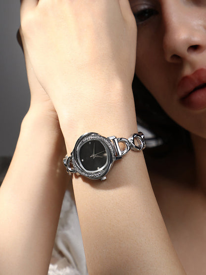 The Luraith-Gem Round Watch - Metallic Silver