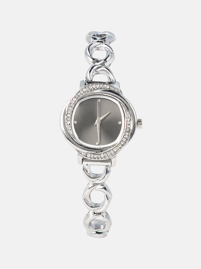 The Luraith-Gem Round Watch - Metallic Silver