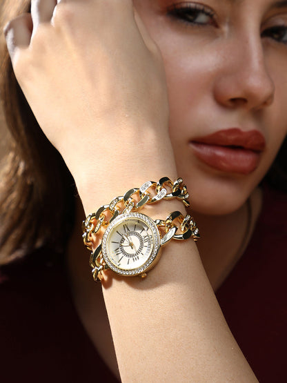 The Dual-Chainlink Roman Round Watch - California Gold