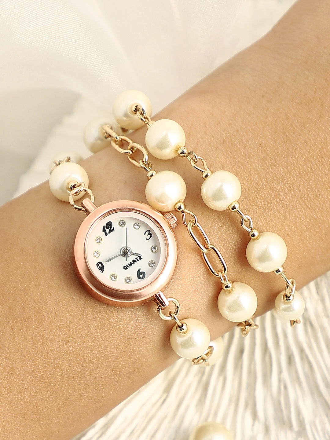 The Snowball Round Watch - Pearl White