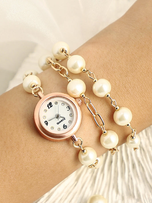 The Snowball Round Watch - Pearl White
