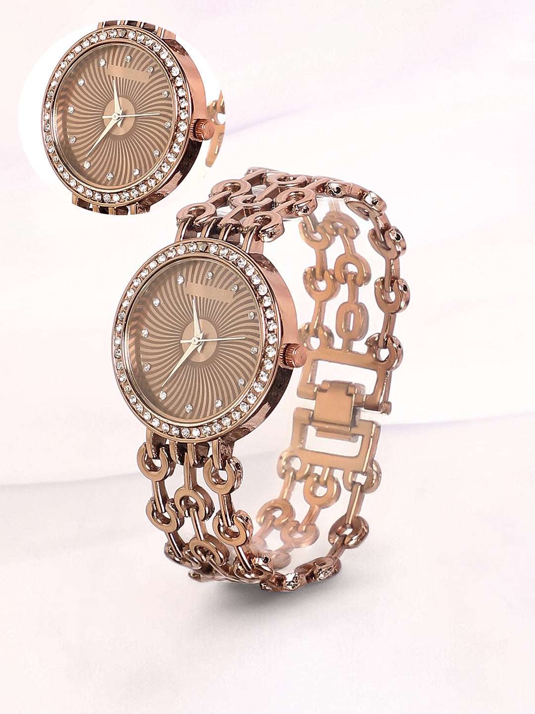 The Chainlink Round Watch - Taupe Brown