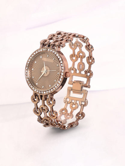 The Chainlink Round Watch - Taupe Brown