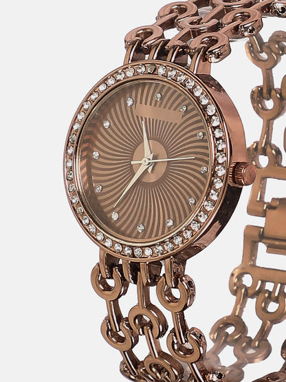The Chainlink Round Watch - Taupe Brown