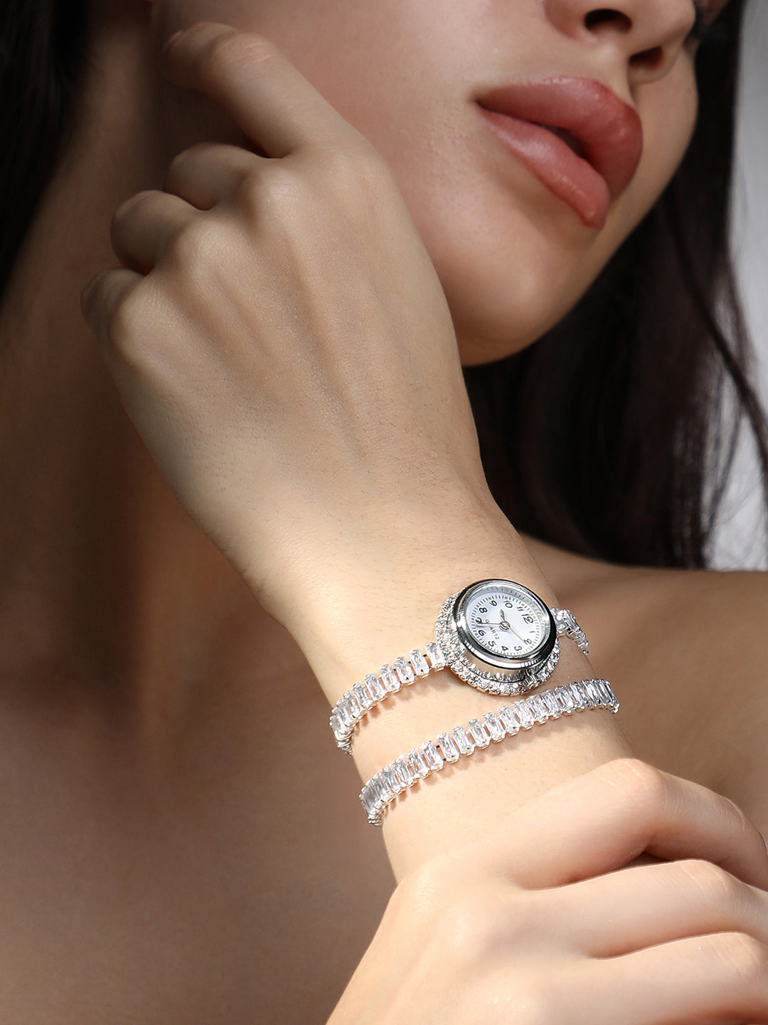 The Crystalized Wrap Round Watch  - Metallic Silver
