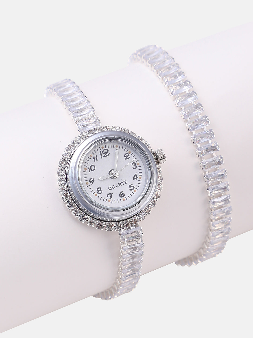 The Crystalized Wrap Round Watch  - Metallic Silver
