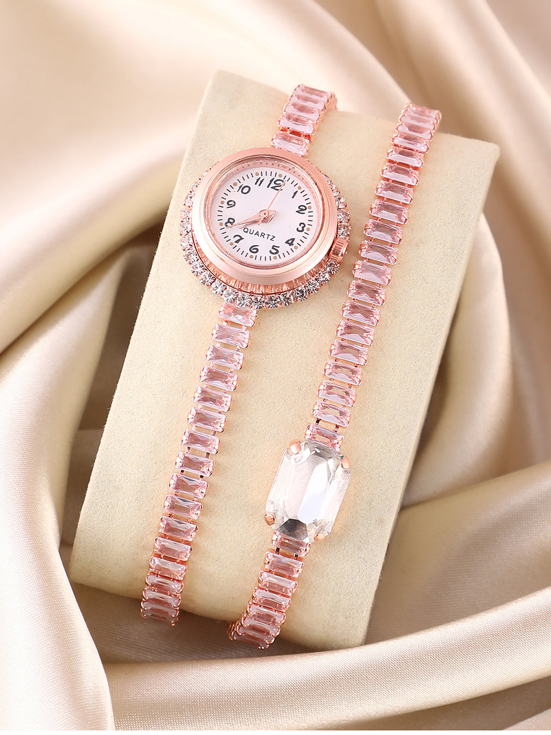 The Crystalized Wrap Round Watch - Rose Gold (Crystal Silver Stone)