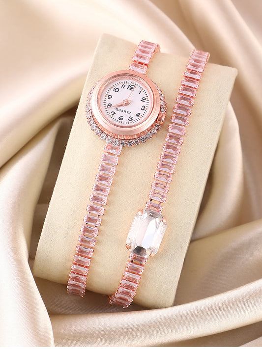 The Crystalized Wrap Round Watch - Rose Gold (Crystal Silver Stone)