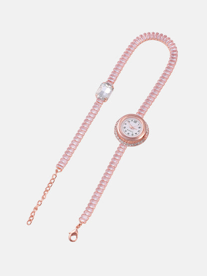 The Crystalized Wrap Round Watch - Rose Gold (Crystal Silver Stone)