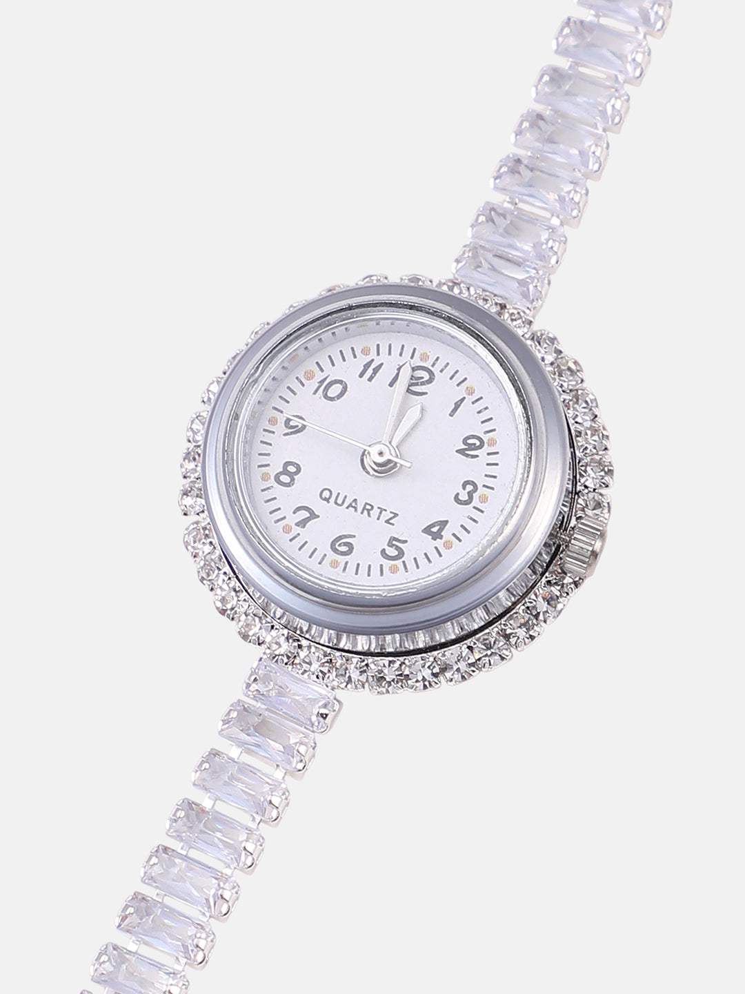 The Crystalized Wrap Round Watch - Metallic Silver (Emerald Green Stone)