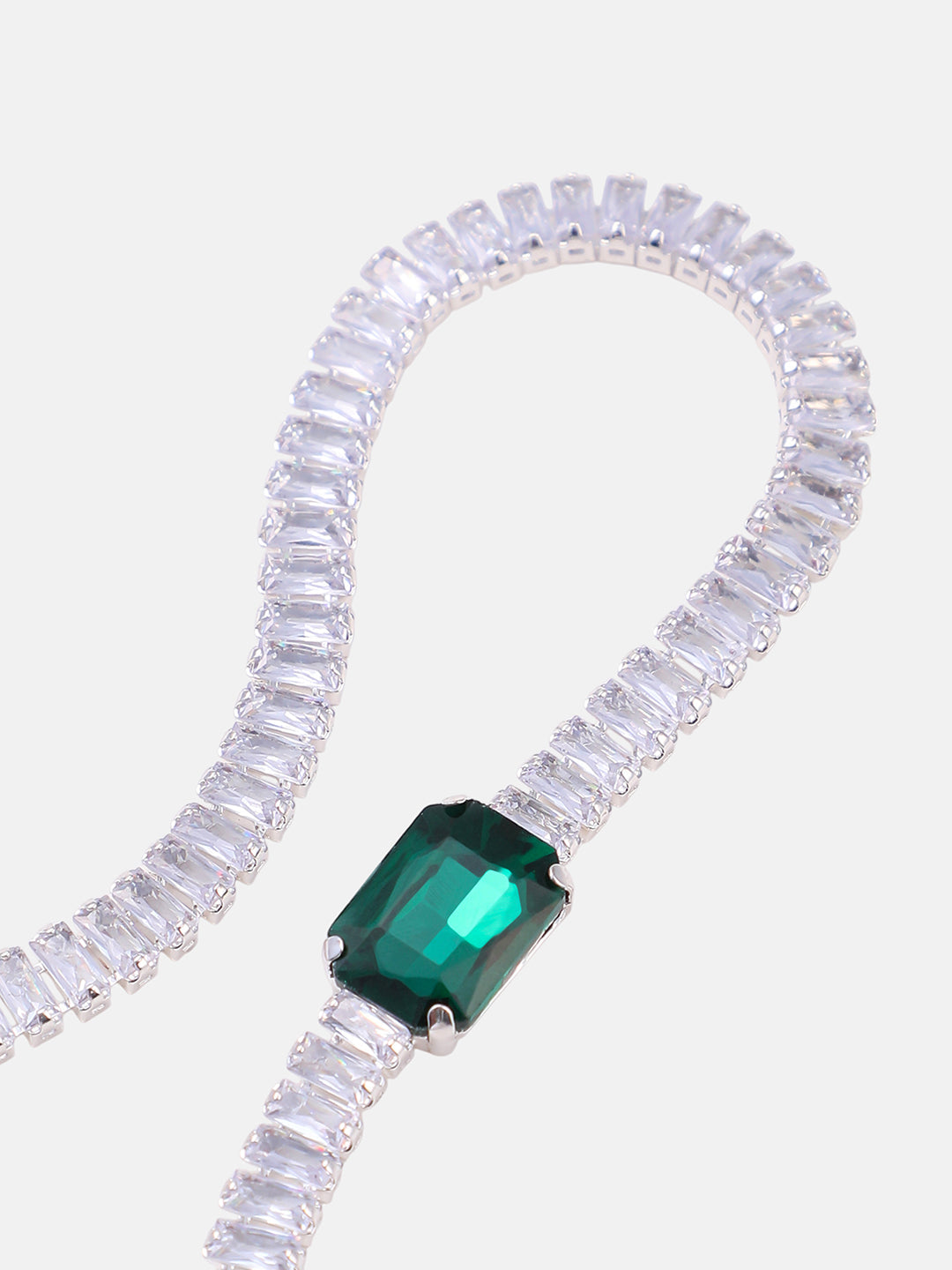 The Crystalized Wrap Round Watch - Metallic Silver (Emerald Green Stone)