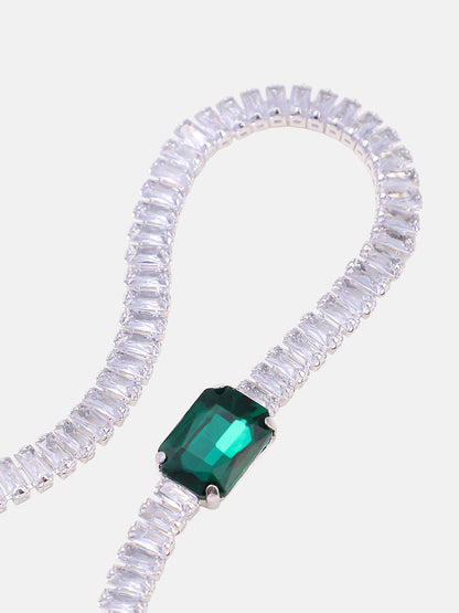 The Crystalized Wrap Round Watch - Metallic Silver (Emerald Green Stone)