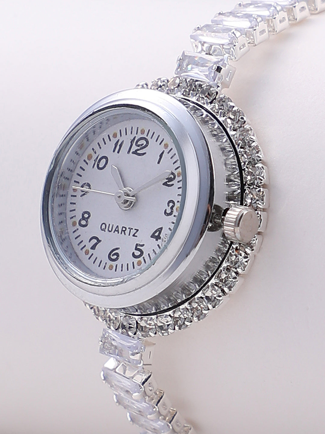 The Crystalized Wrap Round Watch - Metallic Silver (Emerald Green Stone)