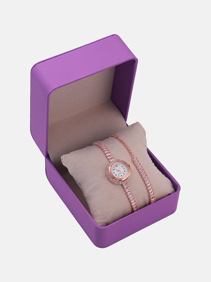 The Crystalized Wrap Round Watch - Rose Gold (Sapphire Blue Stone)