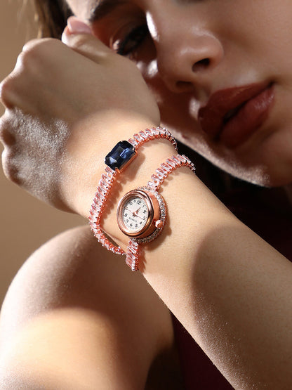 The Crystalized Wrap Round Watch - Rose Gold (Sapphire Blue Stone)